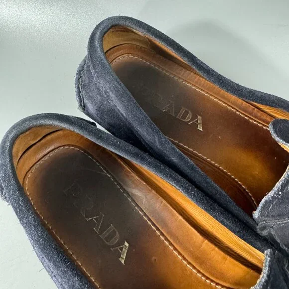 Prada Navy blue Suede Leather Driving Loafers, Size 7 (US8)